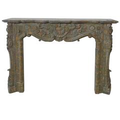 Rare 19th Century Napoleon III Brown Marble Mantel Hand-Sculpted with Flowers