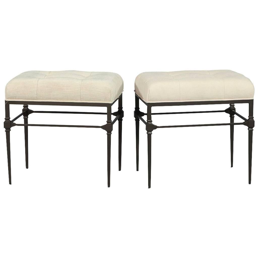 Pair of Tufted Bernhard Stools in Linen