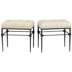 Pair of Tufted Bernhard Stools in Linen