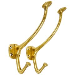 Pair of Handcrafted Art Nouveau Brass Wall Hooks, Austria, circa 1910