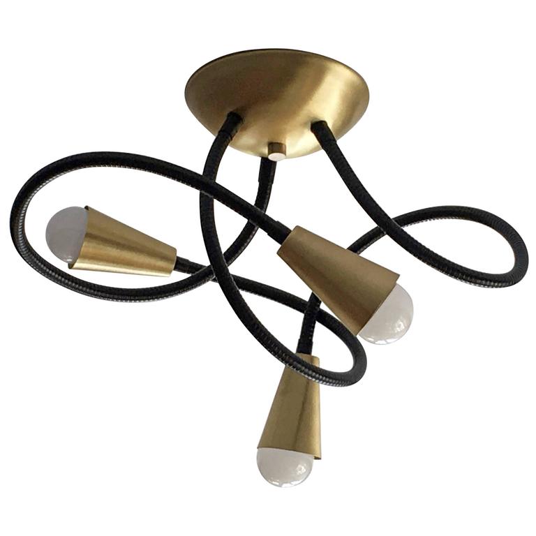 Three Light Meander Flexible Arm Ceiling Mounted Light Fixture