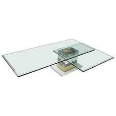 Brass, Lucite and Glass Coffee Table by Lion in Frost