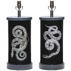 Pair of Liz Marsh Eden Glass Lamps Serpents Noir 8