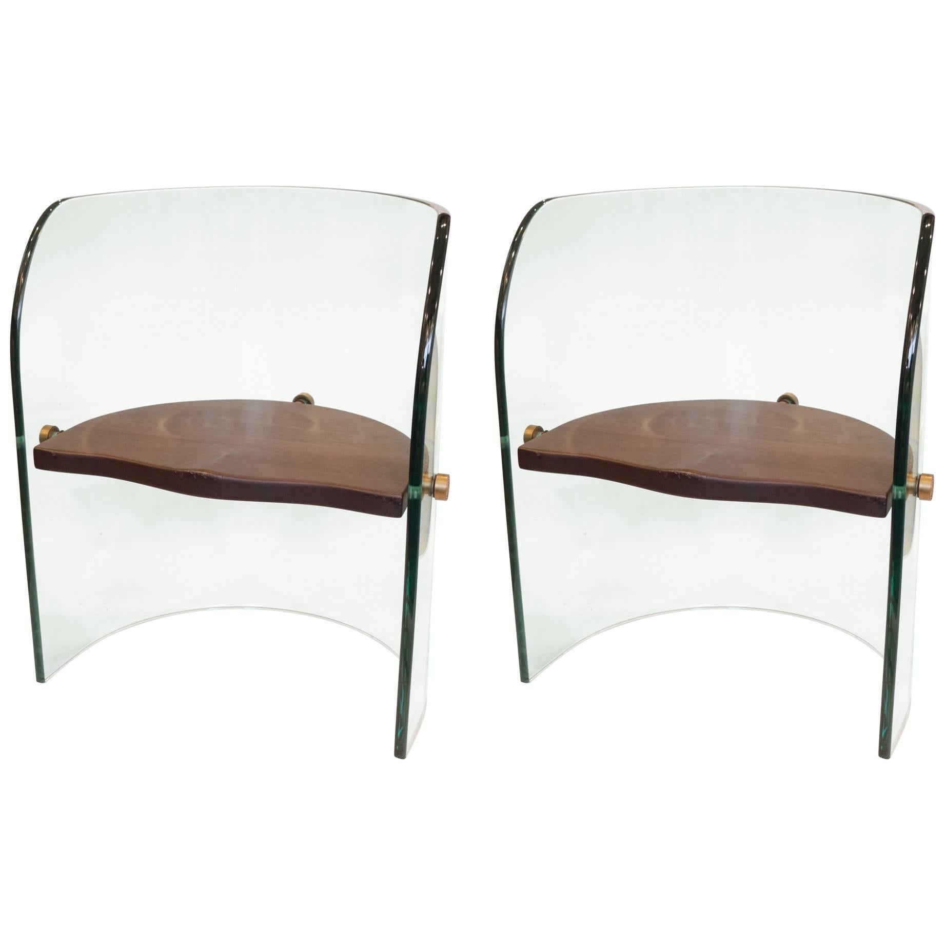 Pair of 1970s Italian Glass Armchairs in the Taste of Fontana Arte For Sale
