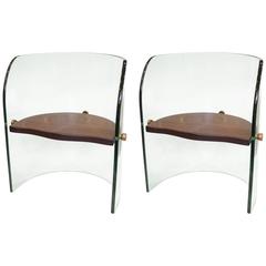 Pair of 1970s Italian Glass Armchairs in the Taste of Fontana Arte