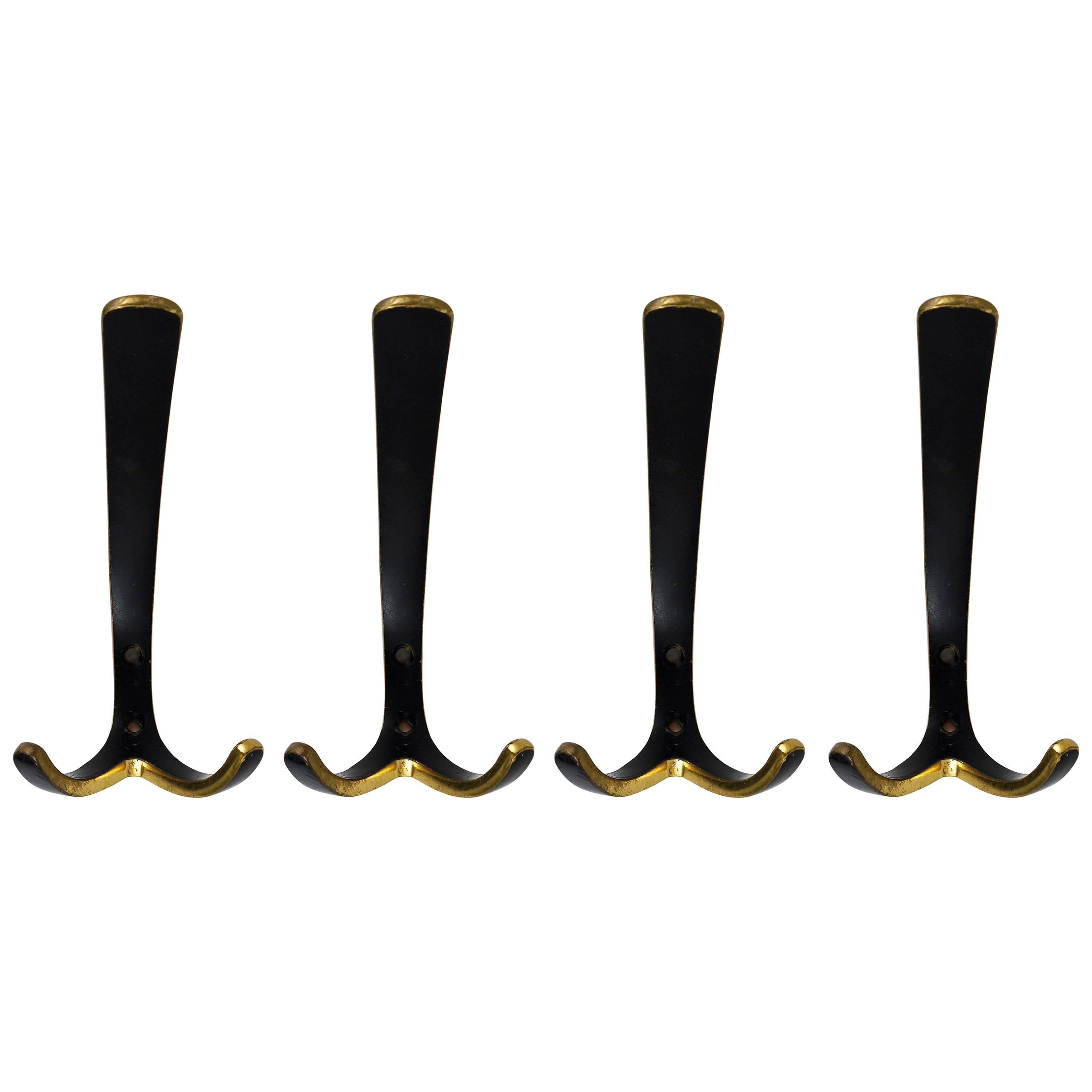 Up to Four Mid-Century Brass Wall Hooks by Hertha Baller, Austria, 1950s