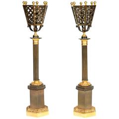 Pareja de Lámparas de Mesa de Bronce y Latón Dorado de la Regencia del Siglo XIX