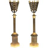 Paire de lampes de table en bronze et laiton doré de style Régence du XIXe siècle