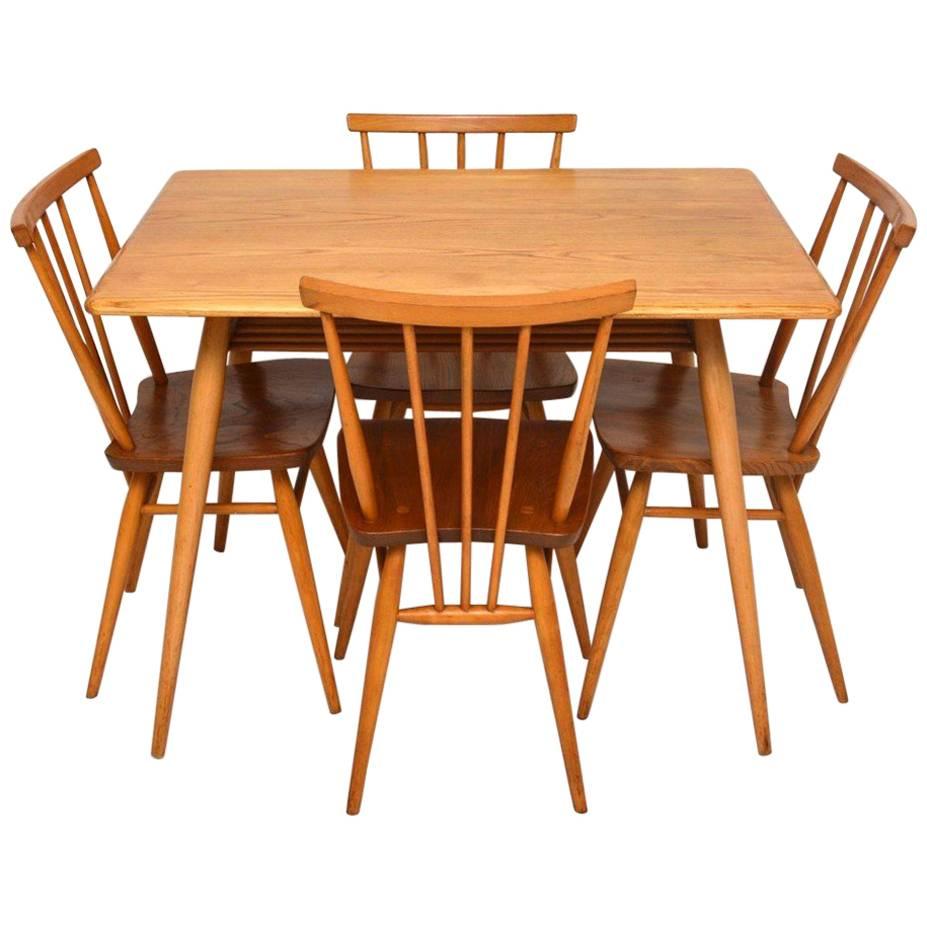 Retro Elm Dining Table & Chairs by Ercol Vintage, 1960s 