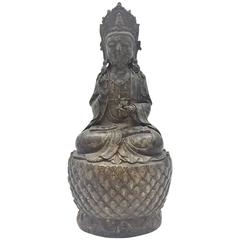 Antique Bronze Buddha Statue on Lotus Seat