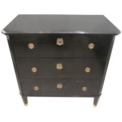 Ebonized Louis XVI Style Commode on Tapered Legs Ending in Brass Sabots