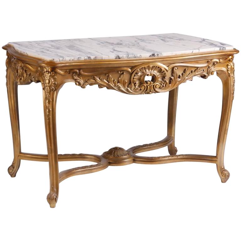 Antique Carved Giltwood Marble Top Table For Sale at 1stdibs