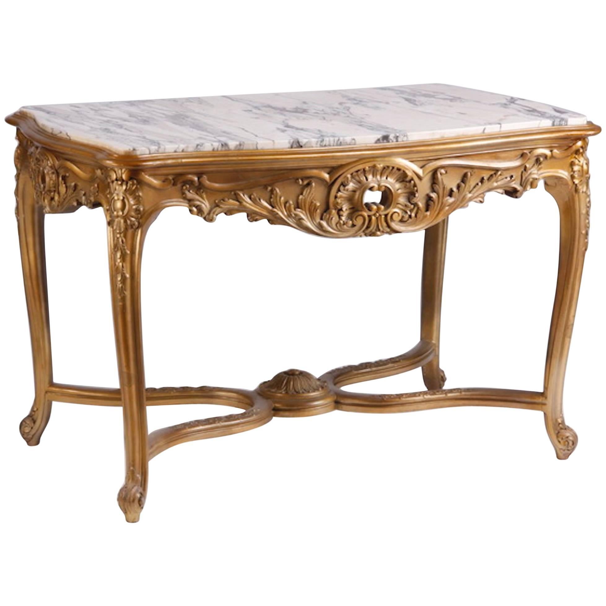 Antique Carved Giltwood Marble Top Table For Sale