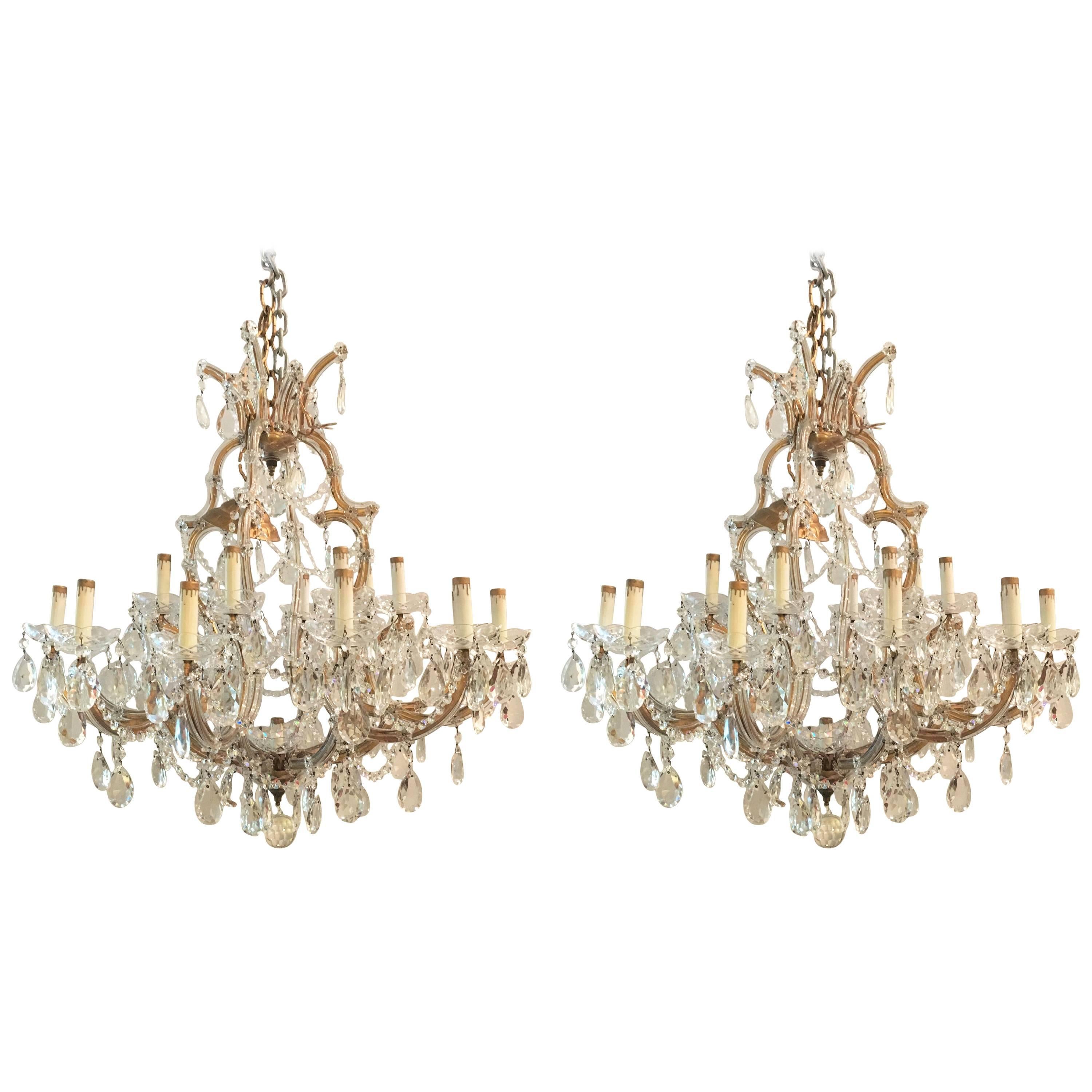 Pair of Antique Venetian Twentyone Light Chandeliers