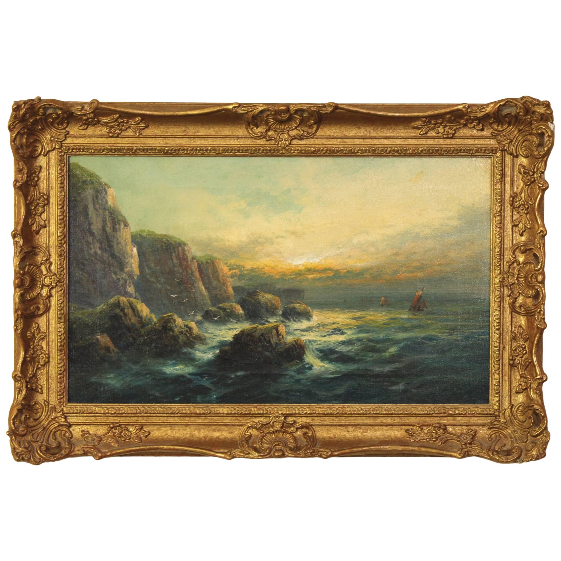 English Oil on Canvas Seascape Painting