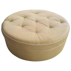 Tufted Round Yellow Ottoman on Brass Castors