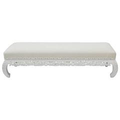 White Painted Carved Ming Style Bench 6