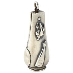 Antique Sterling Cigar Cutter Fob Pendant with Raised Bottle 