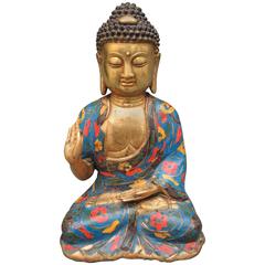 Chinese Gilt Bronze and Enamel Shakyamuni Tathagata Buddha Statue