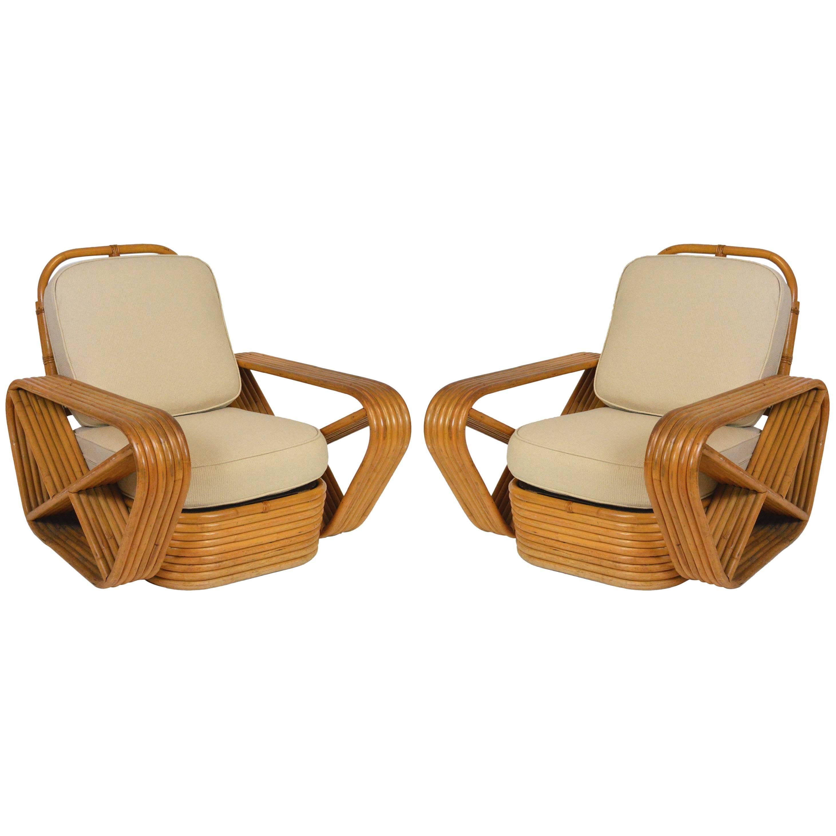 Pair of Paul Frankl Style Rattan Lounge Chairs
