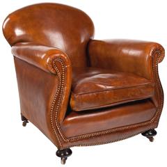 Antique Quality Victorian Shaped Leather Club Armchair