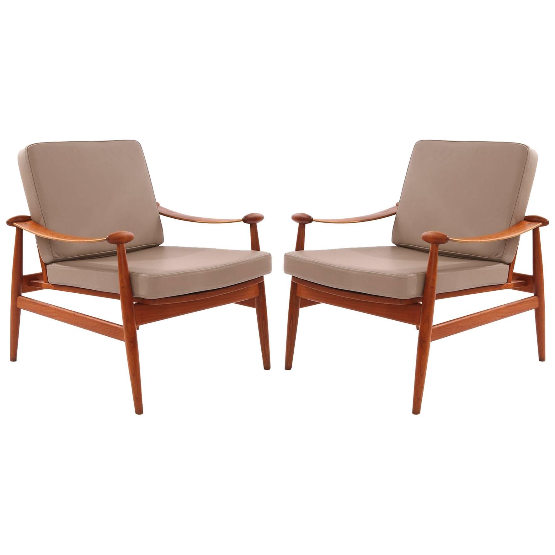 Pair of Finn Juhl Teak & Leather Lounge Chairs