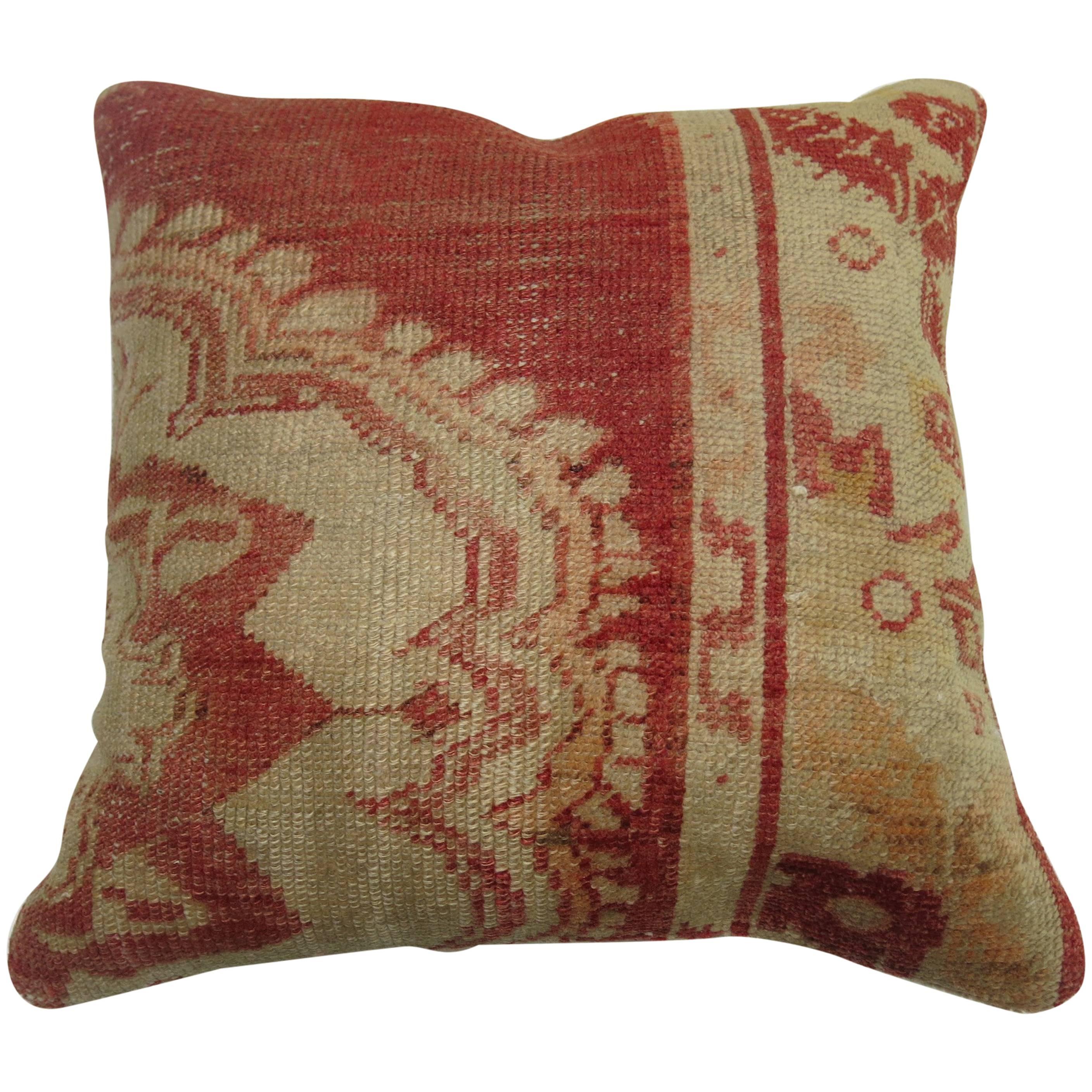 Oushak Soft Red Traditional Turkish Rug Pillow For Sale