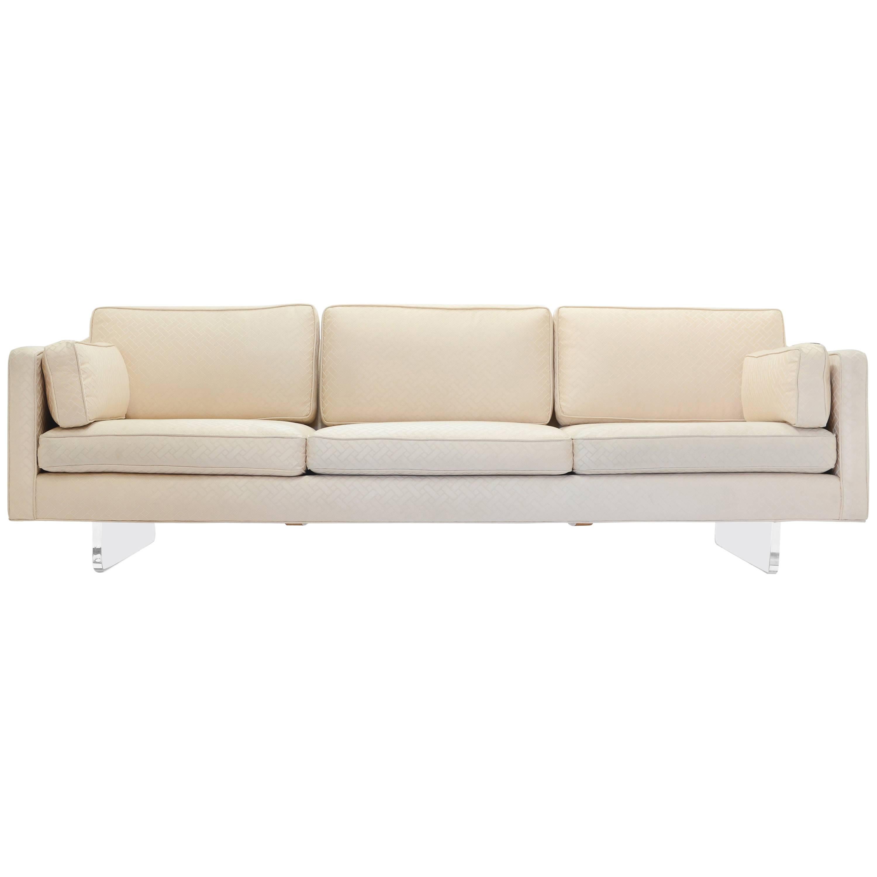 Handsomely Tailored Sofa with Lucite Sled Bases after Charles Hollis Jones