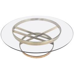 Modern Brass and Glass Circular Coffee Table