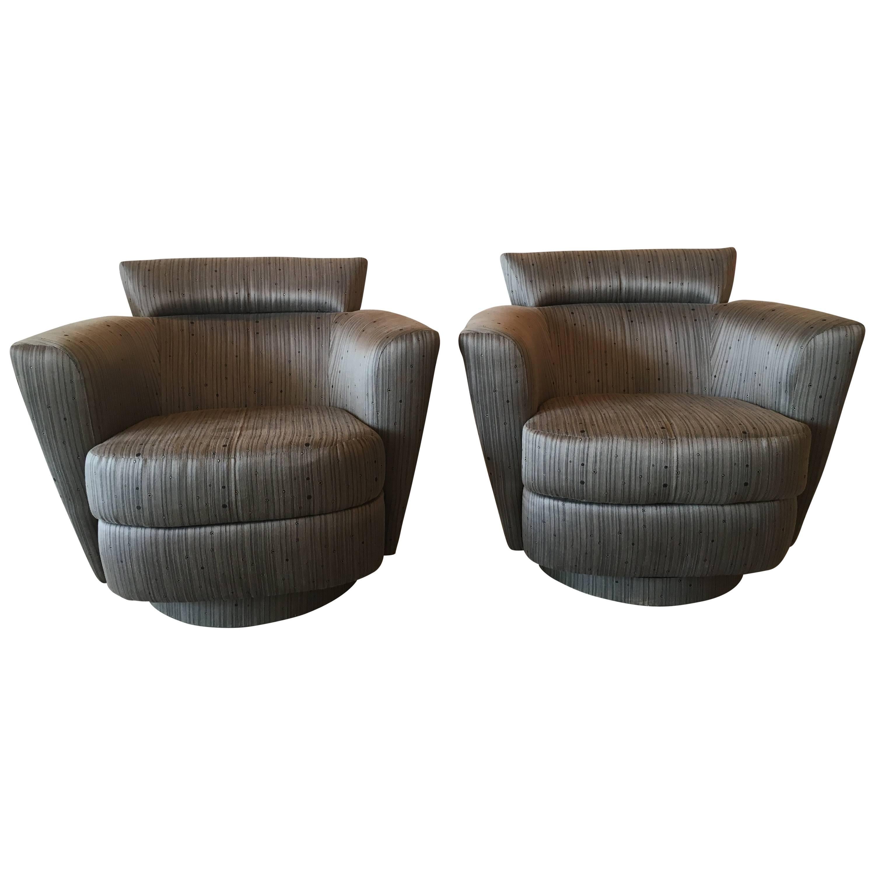 Pair of Platform Tub Barrel Swivel Armchairs, Vintage at 1stDibs