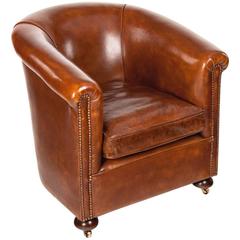 Antique Leather Tub Armchair 