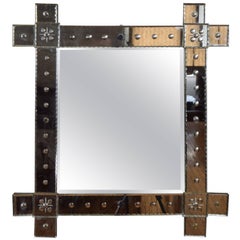 French Mid 20th Century Etched Glass Wall Mirror