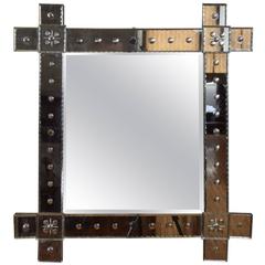 French Mid 20th Century Etched Glass Wall Mirror 9