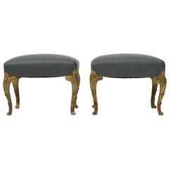Pair of 19th Century Leather Gilt Wood Tabourets