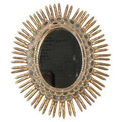 Antique Spanish Oval Giltwood Sunburst Mirror