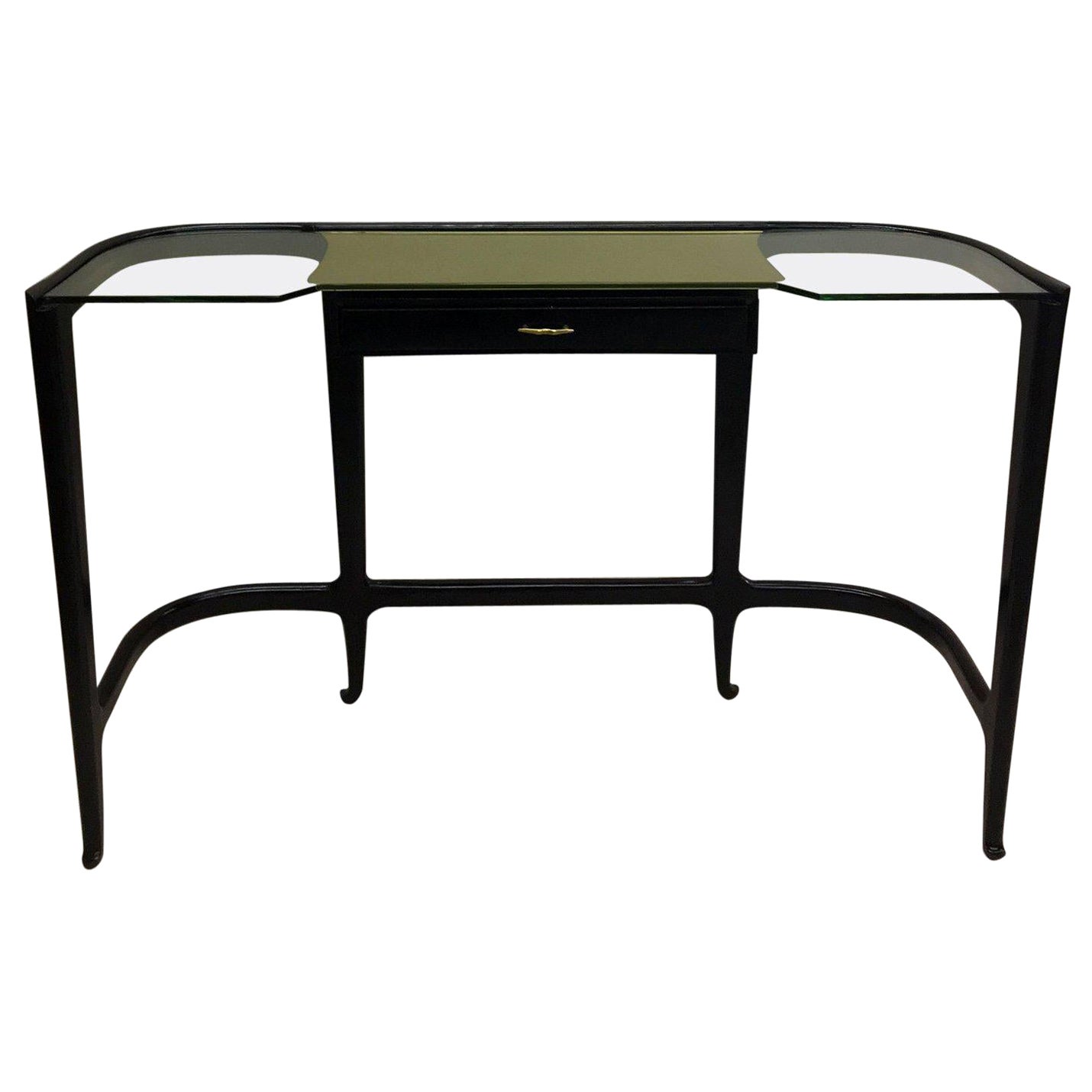 Large Italian Modern Neoclassical Carved Wood & Glass Console, Attr to G. Ulrich For Sale