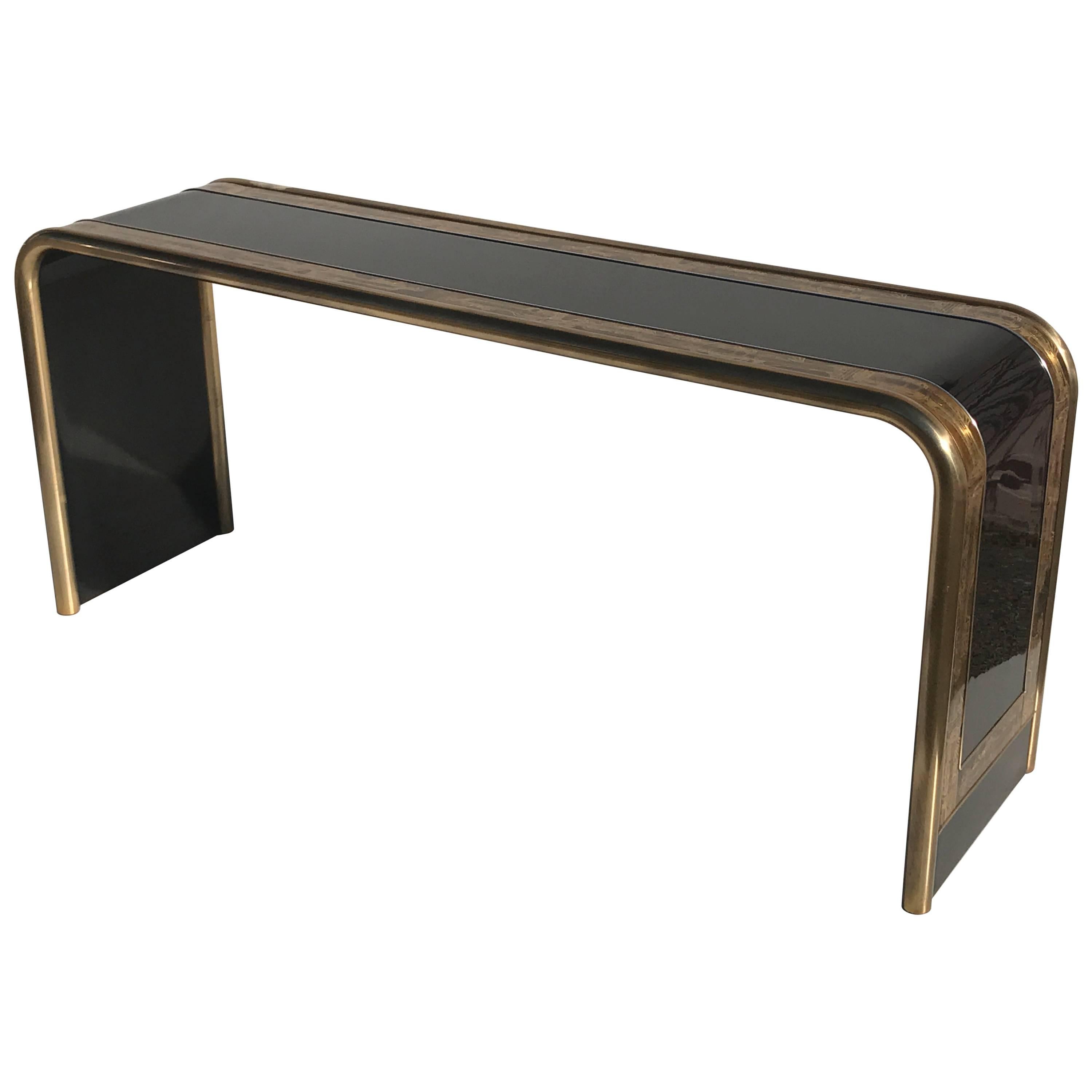 Bernhard Rohne Acid Etched Brass Console Table for Mastercraft