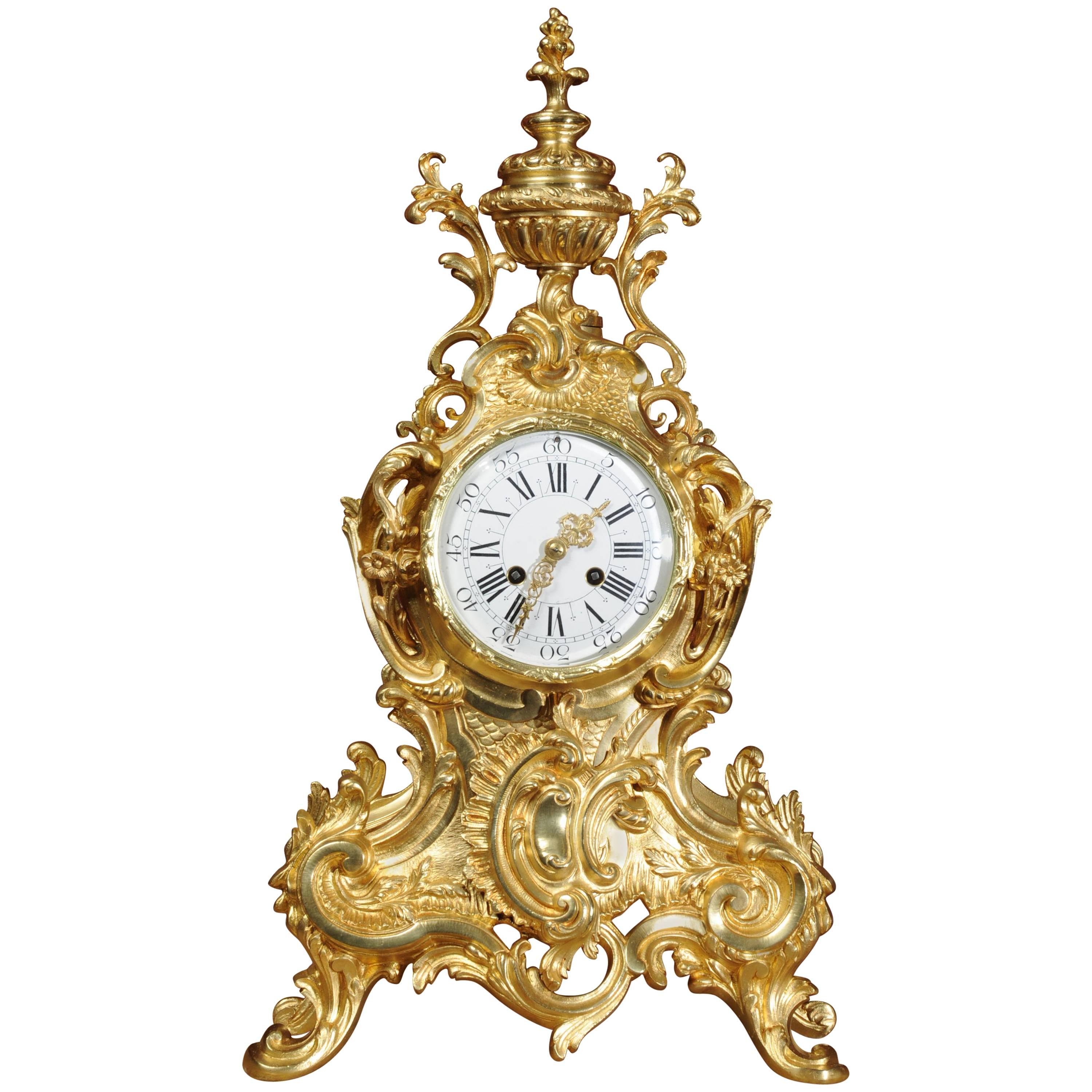 Stunning Large Antique French Gilt Bronze Rococo Clock by Vincenti, circa 1870