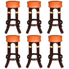 Great Set of Six Bamboo  Tiki Bar Stools