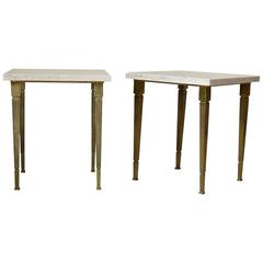 Chic Pair of Solid Brass and Stone Top Side Tables, France, circa 1950s 9