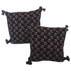 Pair of Antique Blockprinted Indigo Resist Cotton Pillows