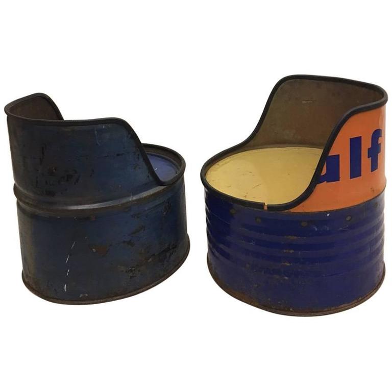 Pair of Mid-Century Modern 'Arte Povera' Oil Barrel Lounge Chairs, 1960 For Sale