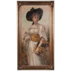 Antique 19th Century English Oil Painting Portrait of a Young Woman 2