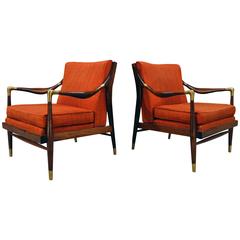 Pair of Gio Ponti Style Sculptural Walnut Armchairs by Jamestown Royal, 1950s