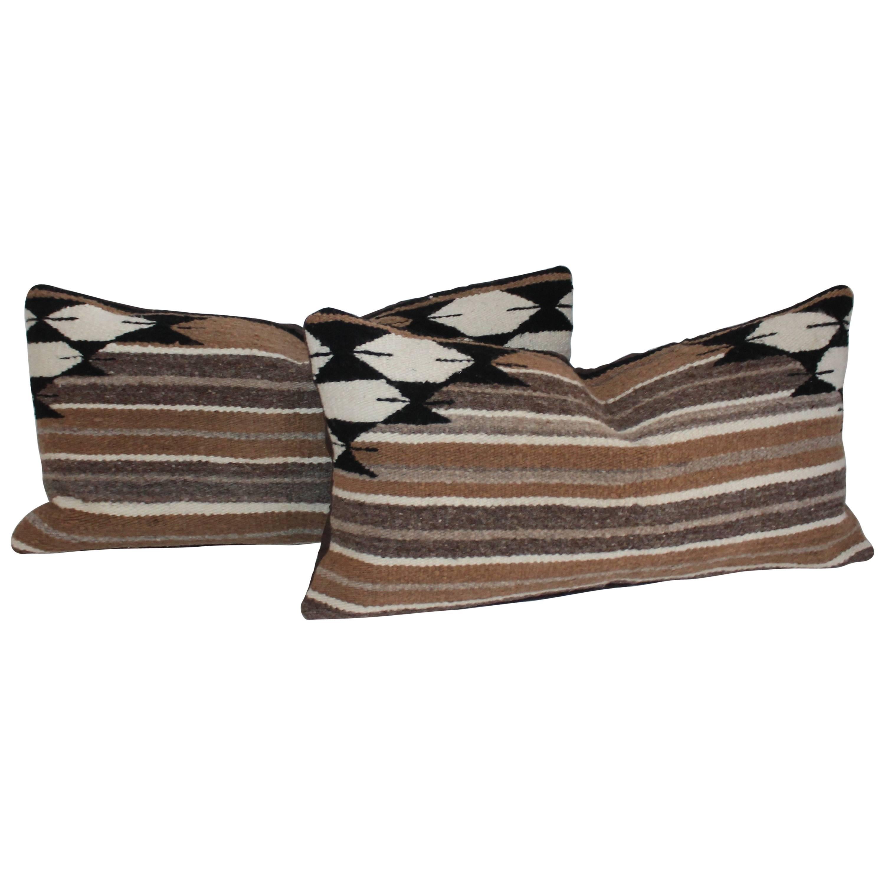 Pair of Brown Striped Navajo Saddle Blanket Pillows