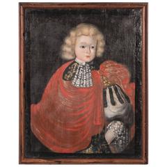 Antique Early 19th Century Oil Painting Portrait of a Royal Child in a Red Cape 5