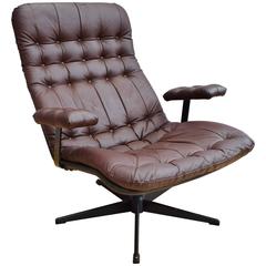 Mid-Century Retro Danish Brown Leather Swivel Lounge Armchair, 1970s