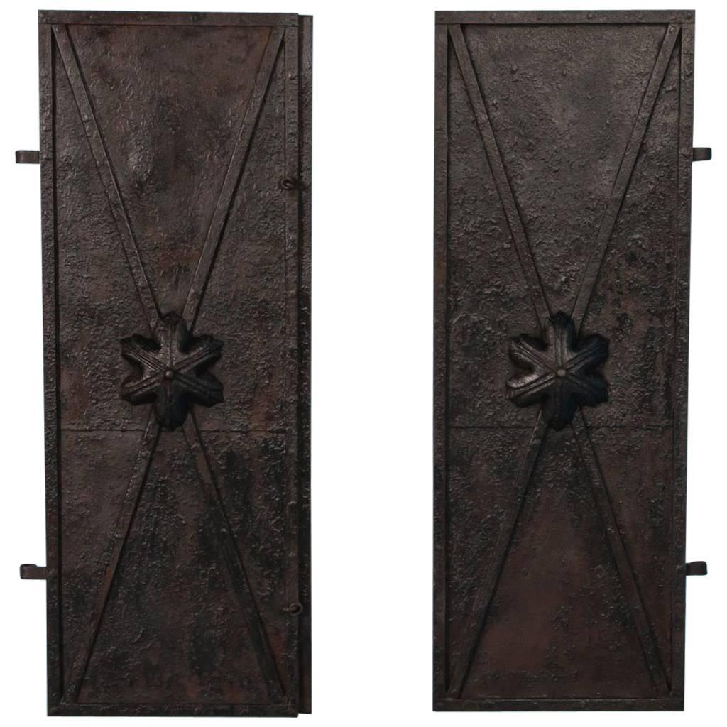Pair of Antique 19th Century Black Iron Doors