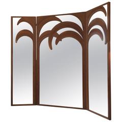 Rattan Palm Tree Mirror Folding Screen
