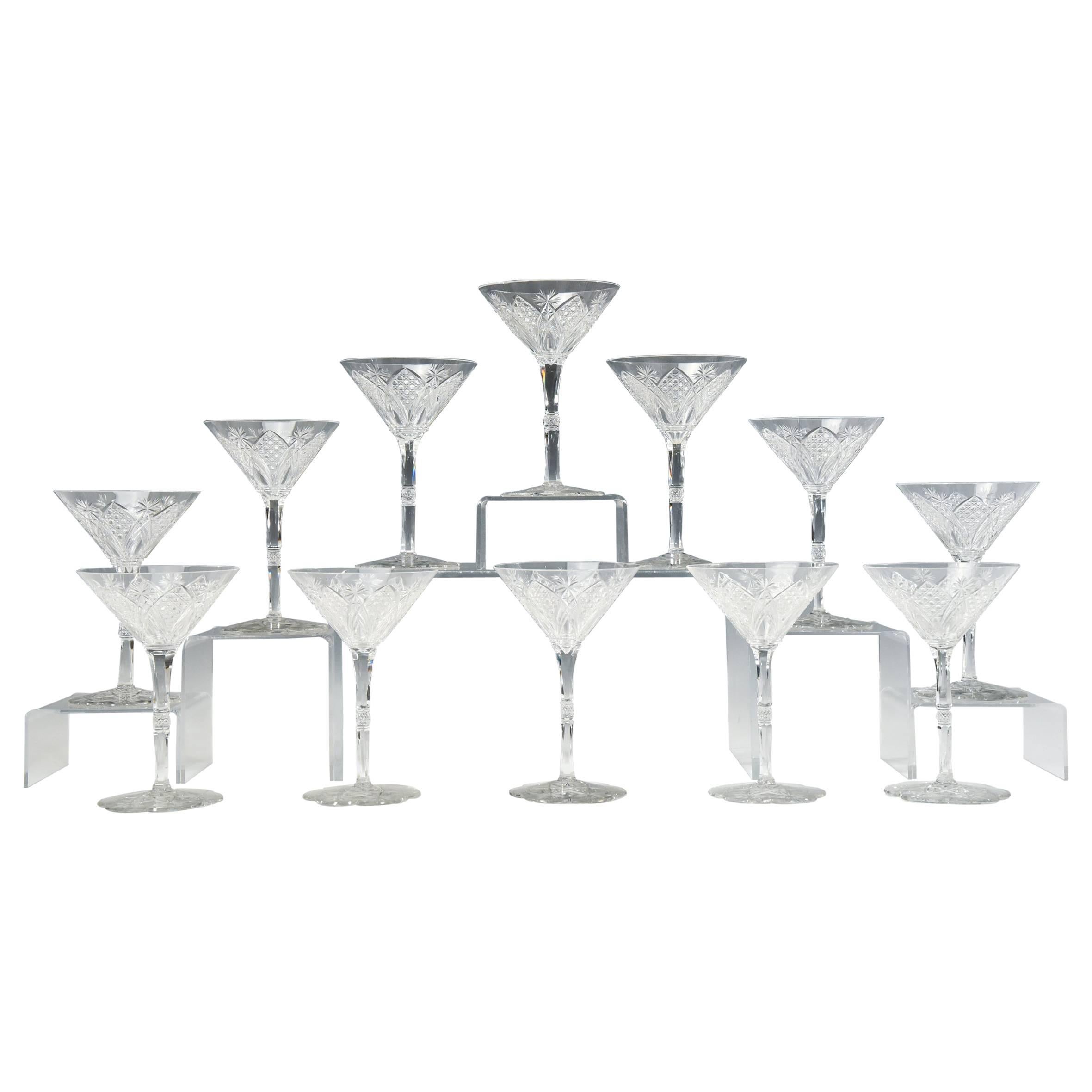 Baccarat Set of 12 Elbeuf Cut Crystal Martini Cocktail Champagne Goblets